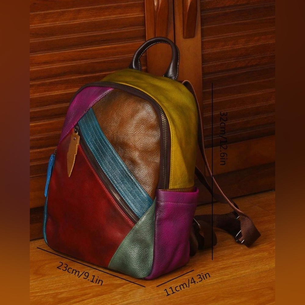 Brand New Multicolor genuine Leather Backpack - Picture 3 of 16